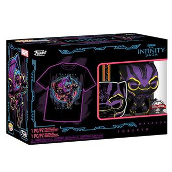 Figurine Funko Pop et Tee Marvel Blacklight Black Panther Size Medium