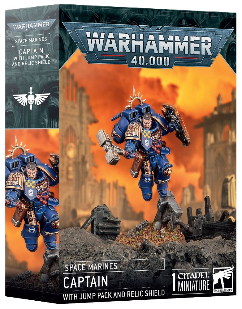 WARHAMMER 40K  -  SPACE MARINES  -  CAPTAIN WITH JUMP PACK AND RELIC SHIELD
