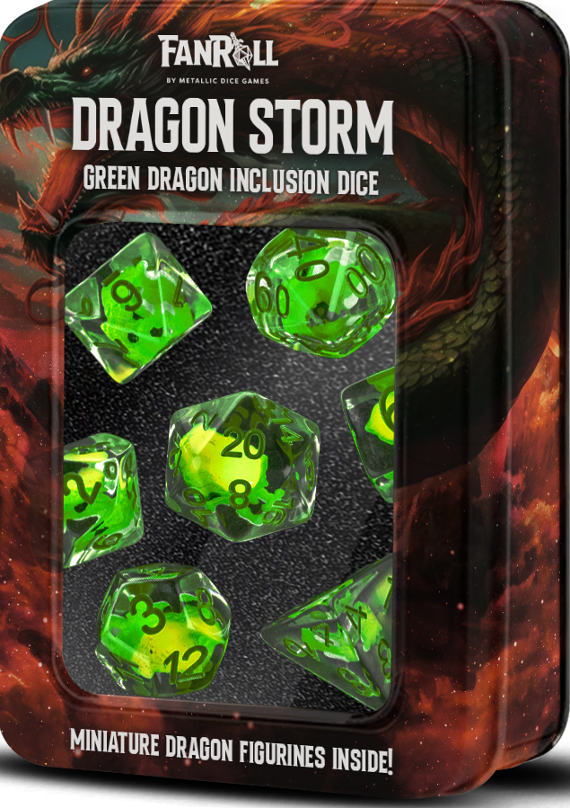 RESIN 7 DICE SET DRAGON STORM GRN DRAGON INCLUSION