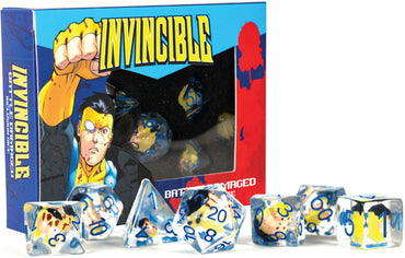 INVINCIBLE BLOOD DAMAGED RESIN POLY DICE SET